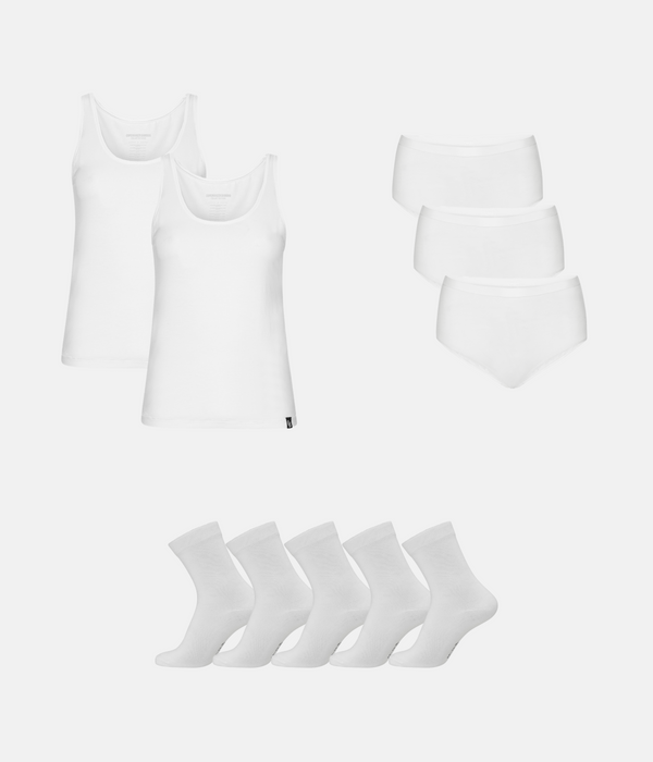 Bambupaket - Topp & Maxitrosor & Strumpbyxor - Vit
